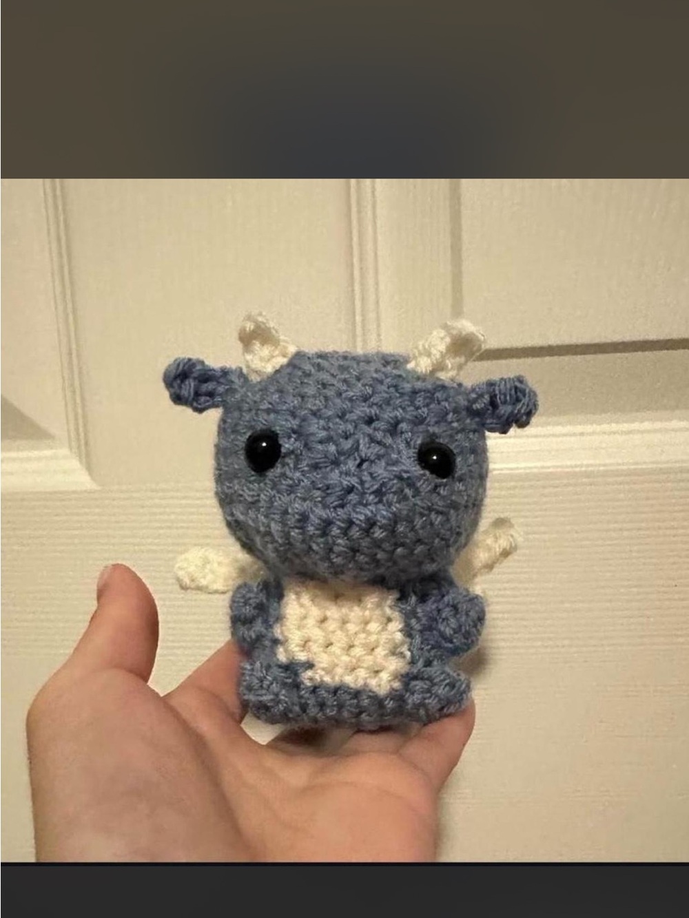 Handmade Blue and Cream Crochet Amigurumi Dragon Plush